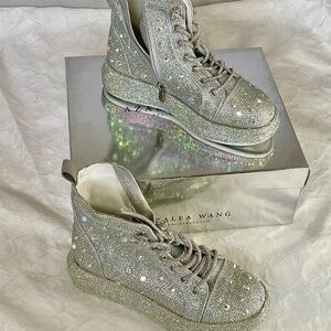 Azalea Wang Rhinestone High Top Silver Sneaker